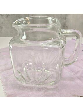 Vintage Federal Glass Square-Cut Clear Glass Pitcher Atomic Starburst CM2356